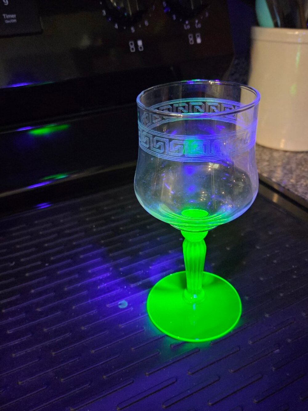 Libbey Floridian Uranium Greek Key Green Stem Wine Glass, 6 1/2 in